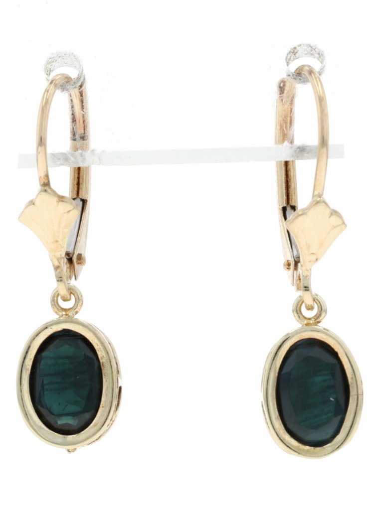 Yellow Gold Sapphire Dangle Earrings - 10k Oval 1.46ctw Pierced
